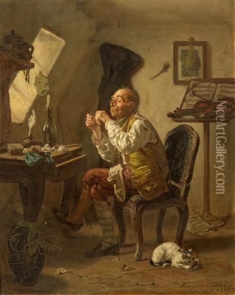 Musician In His Studio Oil Painting - Leopold Loeffler