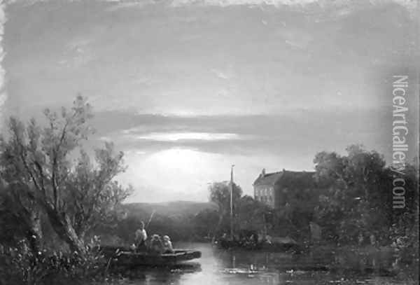 A river landscape at dusk Oil Painting - Salomon Leonardus Verveer