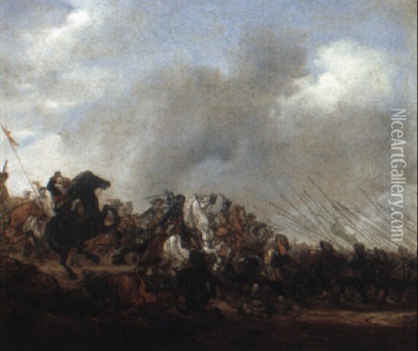 Cavalry Attacking Infantry Oil Painting - Salomon van Ruysdael