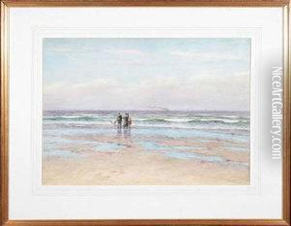 Parents And Children On The Beach At Cullercoats Oil Painting - Joseph Dixon Clark