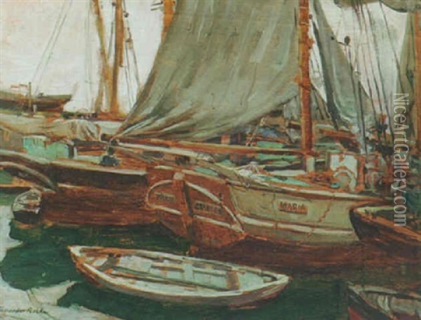 Polperro Harbour Oil Painting - Alexander Roche