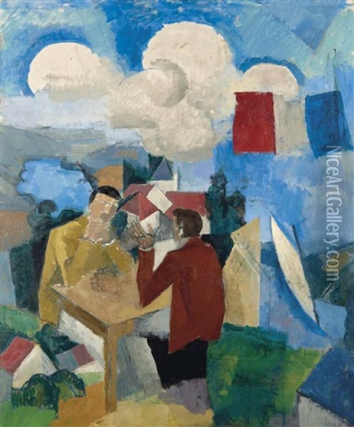 La Conquete De L'air, Avec Deux Personnages Oil Painting - Roger de La Fresnaye