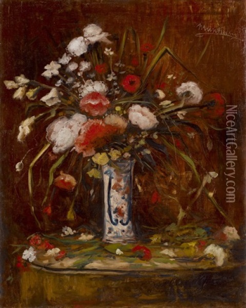 Blumenstrauss In Einer Vase Oil Painting - Mihaly Munkacsy