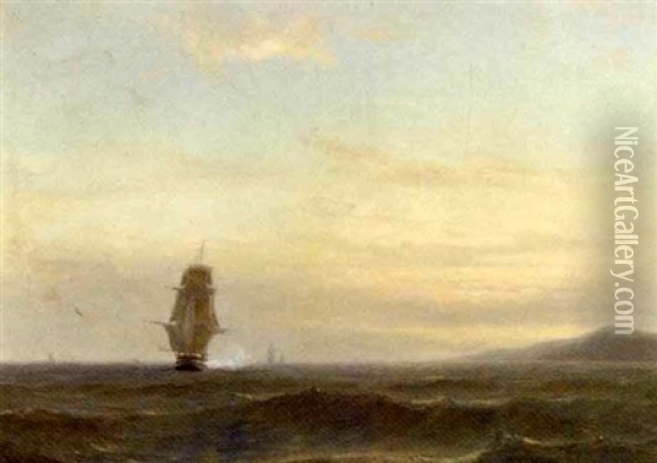 A Frigate Under Sail Firing A Salute Oil Painting - Willem Anthonie van Deventer