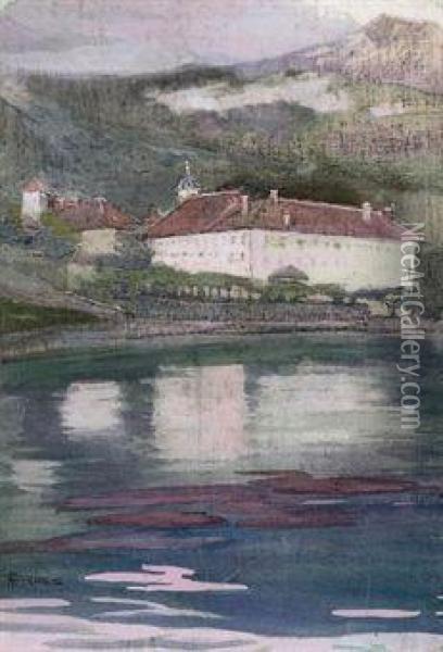 Chateau At Lac D'annecy Oil Painting - Elizabeth A.Stanhope Forbes