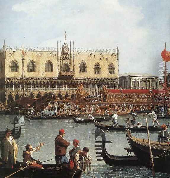 Return of the Bucentoro to the Molo on Ascension Day (detail) 2 Oil Painting - (Giovanni Antonio Canal) Canaletto