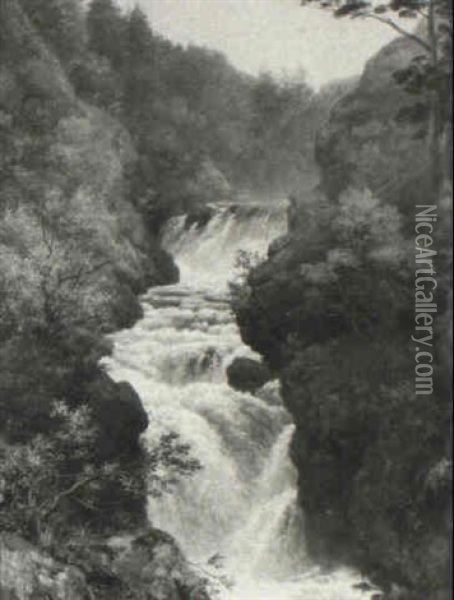 Falls On The River Bruar, Blair Athol Oil Painting - Edmund Gill