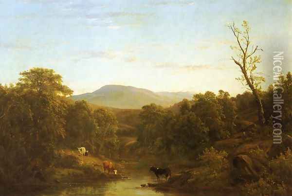 Cattle Watering by a Stream Oil Painting - Dewitt Clinton Boutelle