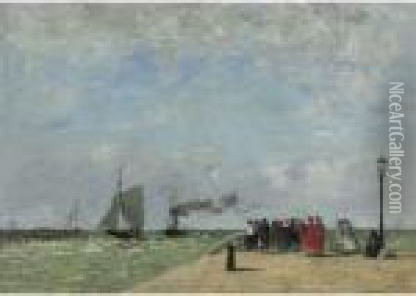 La Jetee Du Havre Oil Painting - Eugene Boudin