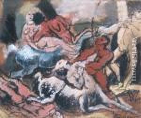 Combat De Guerriers Et Centaures Oil Painting - Charles Georges Dufresne