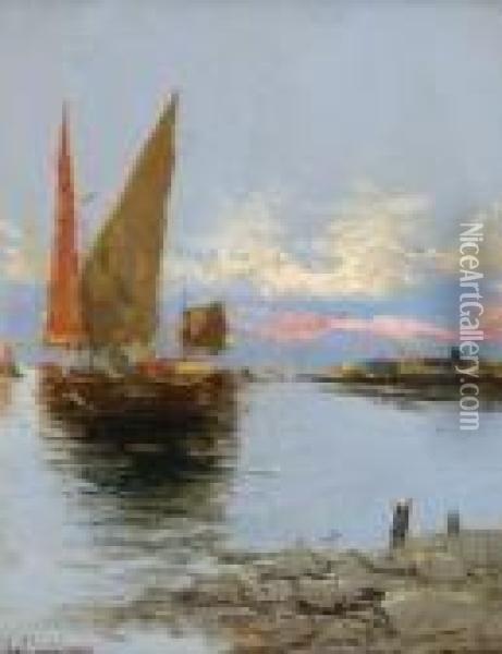 Fischerboote. Oil Painting - Karl Kaufmann