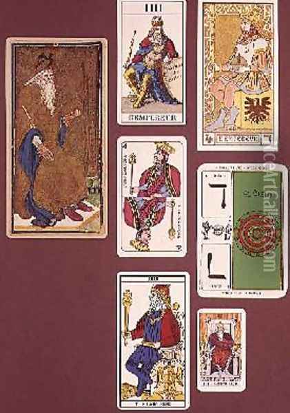 IIII The Emperor seven tarot cards from different packs Oil Painting - (attr.to) Minchin, William