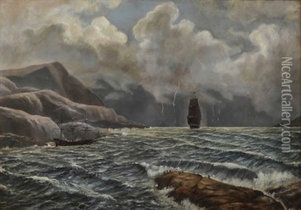 Der Hollander (gewitterstimmung An Polarmeerkuste) Oil Painting - Carl Wilhelm Hugo Schnars-Alquist