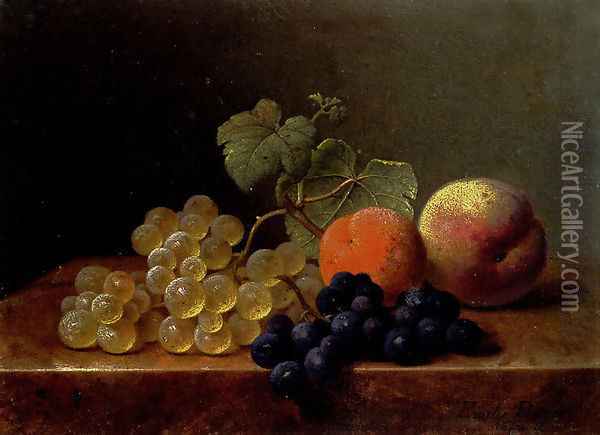 Grapes, An Orange And An Apple On A Marble Ledge Oil Painting - Emilie Preyer