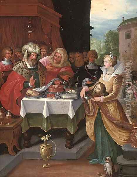 Salome presenting the Head of Saint John the Baptist to Herod Oil Painting - Frans II Francken