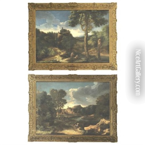 A Classical Landscape (+ Another, Similar; Pair) Oil Painting - Andrea Locatelli