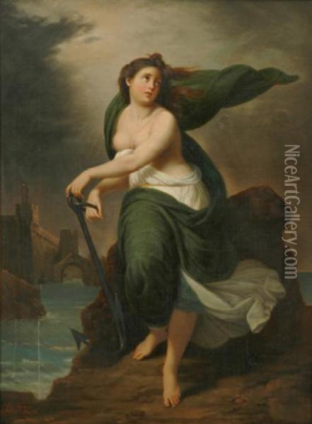 Classical Woman In Landscape Oil Painting - Achille Leonardi