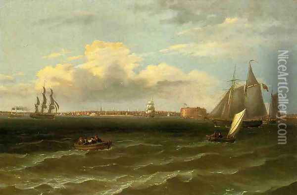 View of New York Harbor Oil Painting - Thomas Birch