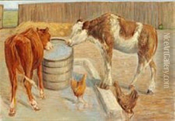 Calves At The Watering Place On Saltholm Oil Painting - Theodor Philipsen