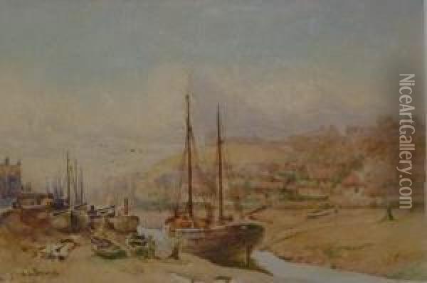 Low Tide Upper Harbour Whitby Oil Painting - Alfred Stevens