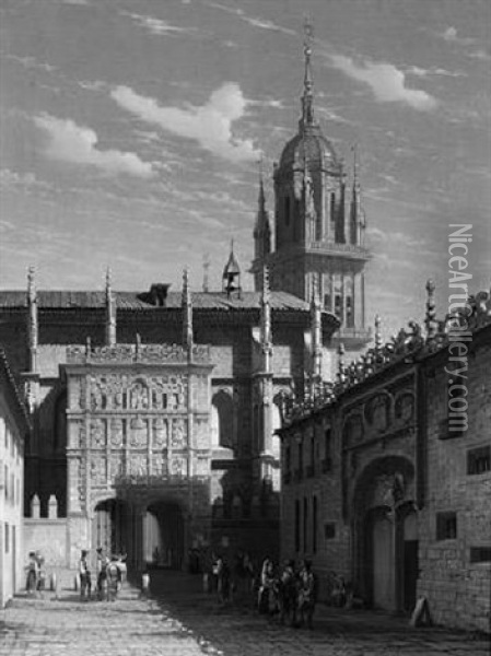 Marktplatz Vor Der Kathedrale In Salamanca Oil Painting - Joseph Maswiens