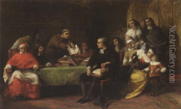 A Religious Debate Oil Painting - Alfred W. Elmore