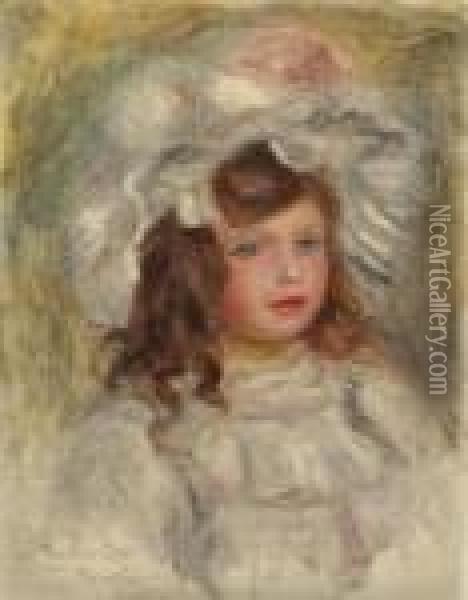 Jeune Fille Au Chapeau (tete De Fillette) Oil Painting - Pierre Auguste Renoir