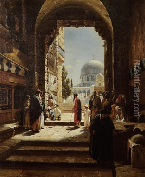 Rue A Jerusalem Oil Painting - Ernest Eugene Lefebvre