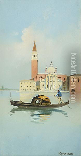 Gondola A Venezia Oil Painting - Natale Gavagnin