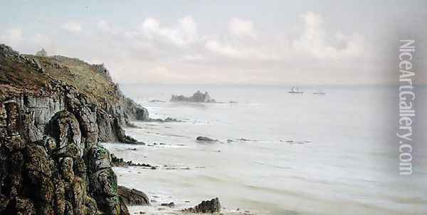 A Rocky Coastline Oil Painting - John Edward Brett