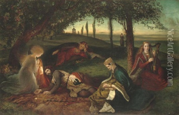 The Sancgreall, King Arthur Healed Of His Grievous Wound Oil Painting - James Archer