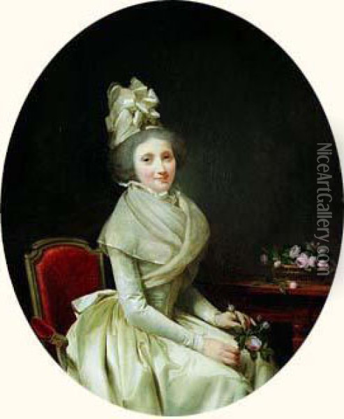 Portrait De Jeune Femme Assise Tenant Une Rose Oil Painting - Louis Leopold Boilly