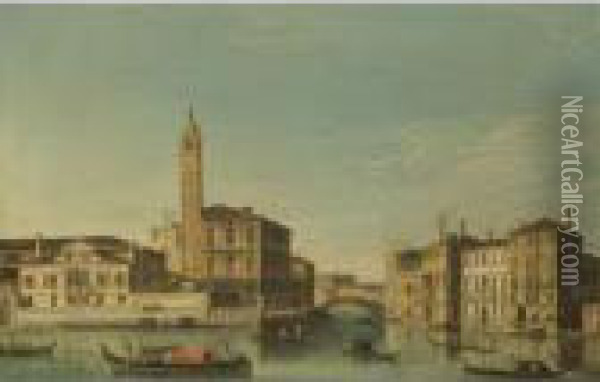 Venice, A View Of San Geremia And The Entrance To The Cannaregio Oil Painting - Apollonio Domenichini