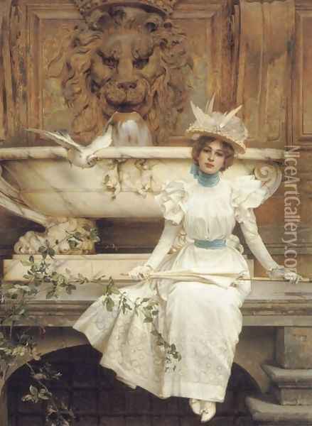 Waiting by the Fountain Oil Painting - Vittorio Matteo Corcos
