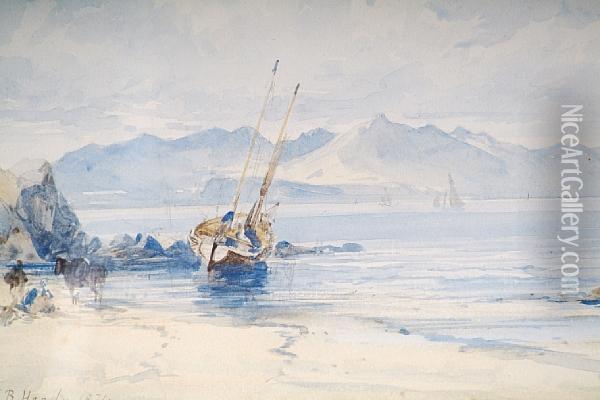 A Coastal Landscape With Figures, Horse Andbeached Boat Oil Painting - Thomas Bush Hardy