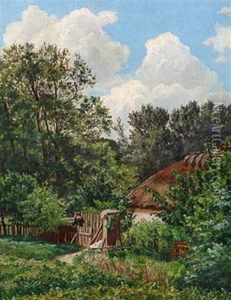 Mand Ved Et Stataekt Hus I Skovens Udkant Oil Painting - Vilhelm Peter Karl Kyhn
