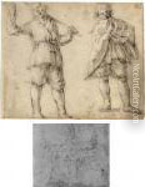 Recto: Two Studies Of Standing Peasants; Verso: Bird's-eye View Of Castle Buildings Oil Painting - Abraham Bloemaert