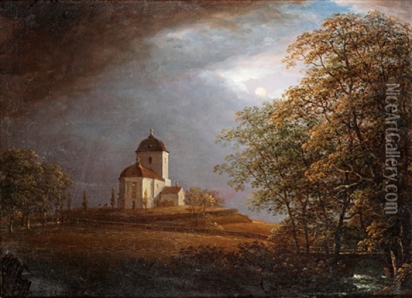 Utsikt Mot Andrarums Kyrka Oil Painting - Carl Johan Fahlcrantz