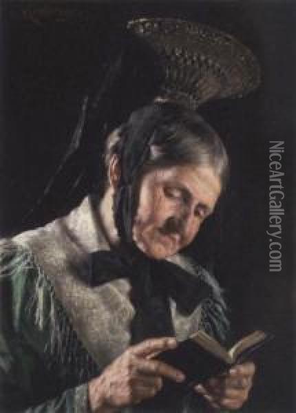 A Bavarian Lady Reading The Bible Oil Painting - Carl Kronberger