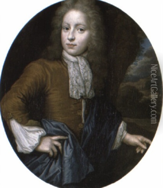 Portrait Of A Young Gentleman With A Blue Cloak Oil Painting - Johan van Haensbergen