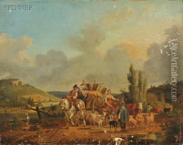 Travellers On A Country Road Oil Painting - Jean-Francois Demay