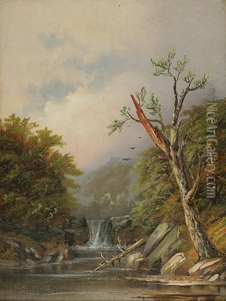 Landscape Of A Waterfall Oil Painting - Daniel Charles Grose