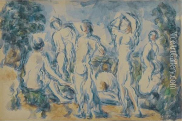 Groupe De Baigneurs Oil Painting - Paul Cezanne