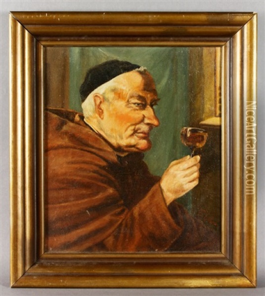 Portrait Of A Monk Holding A Glass Oil Painting - Eduard von Gruetzner