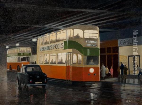 Glasgow Tram Oil Painting - John Carleton Wiggins