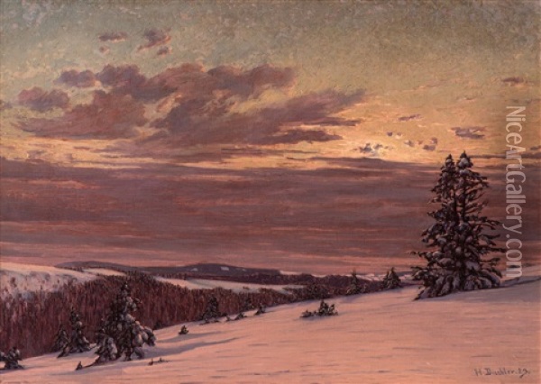 Winterabend Am Feldberg (winter Evening At Feldberg) Oil Painting - Hermann Dischler