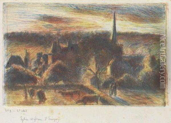 Eglise Et Ferme D'eragny Oil Painting - Camille Pissarro