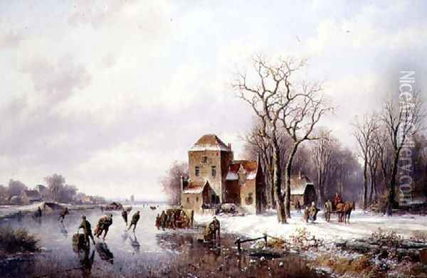 Winter Scene with a Horse and Cart on a Track Oil Painting - Willem Vester