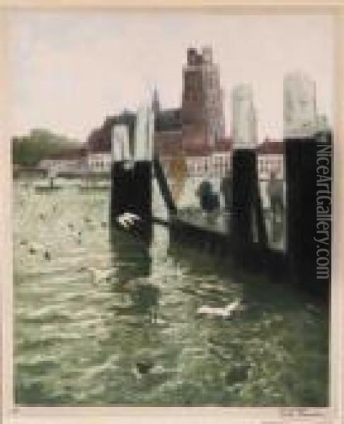 Makene / Les Mouettes (port De Bruges) Oil Painting - Fritz Thaulow
