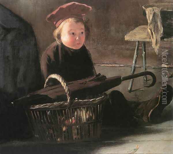Sitting Child with Basket 1890 Oil Painting - Jozsef Rippl-Ronai